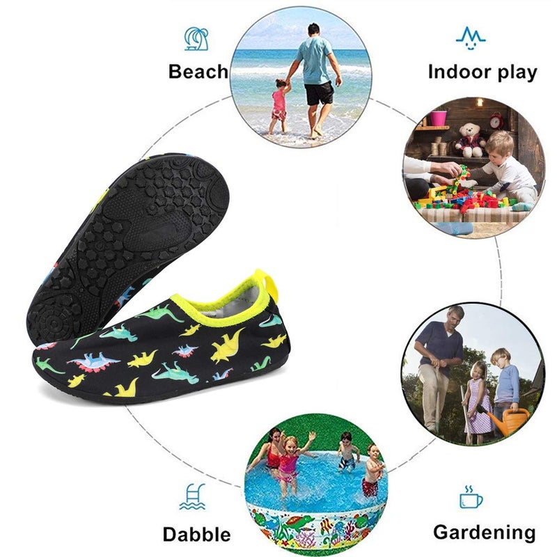 HIITAVE أحذية سباحة للبنات HIITAVE غير قابلة للانزلاق سريعة الجفاف بدون حذاء للشاطئ وحمامات السباحة للأطفال الأولاد الصغار باللون الأسود/ديناصور 3.5-4 M US للأطفال الكبار - Image 5